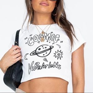 COSMIC VIBRATIONS CROPPED TEE WHITE PRINCESS POLLY